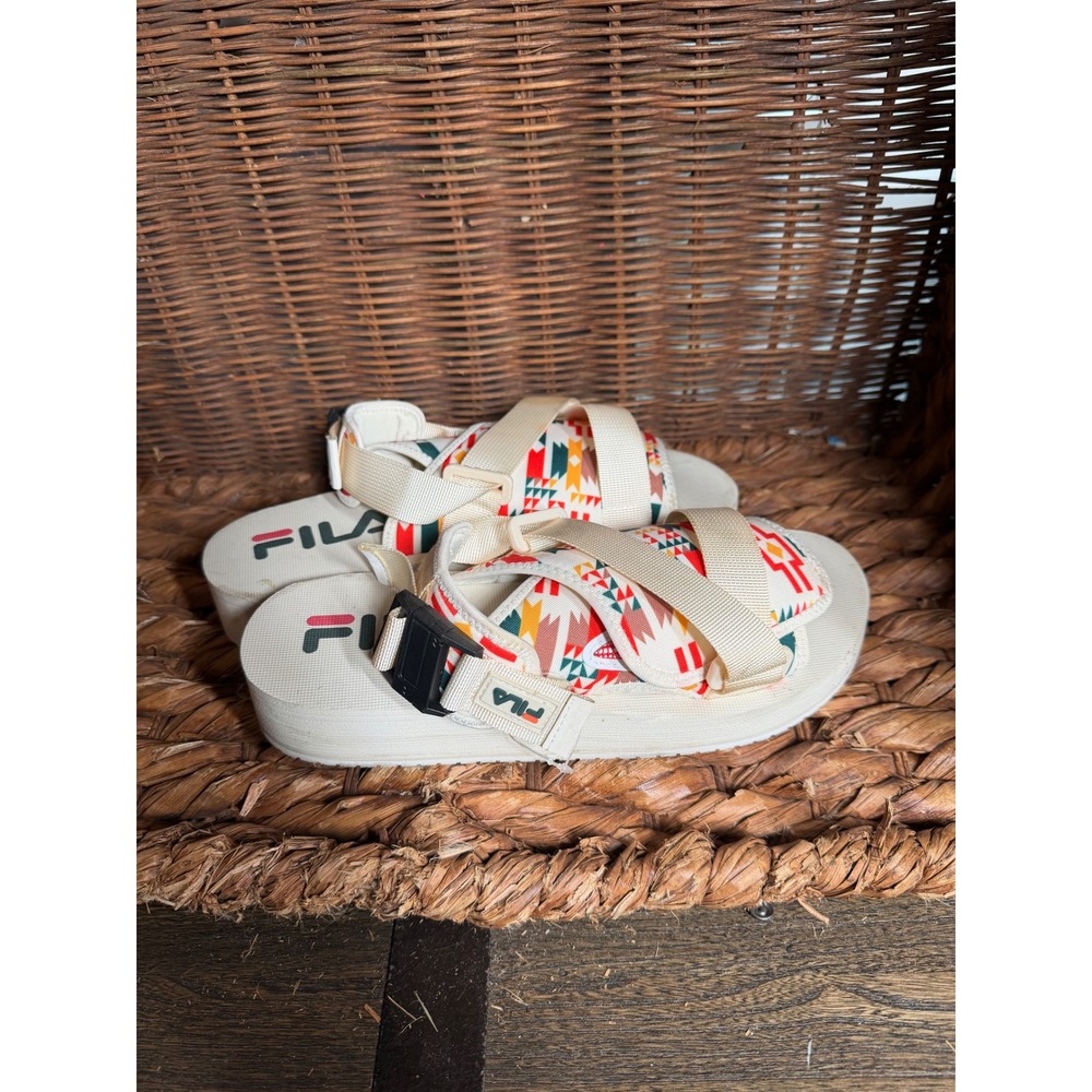 Fila Mens Geometric Tribal Print Strappy Sandals Cream Red Green Size 9